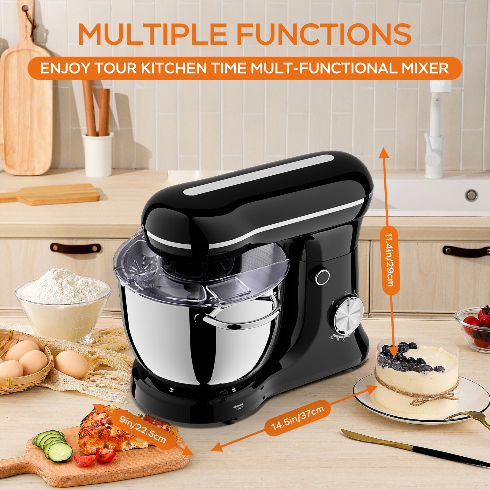 Plum Chef 5QT Stand Mixer, 300W 10-Speed Electric Kitchen Mixer with Dough Hook, Beater & Whisk for Baking, Kneading & Whipping, Black - VANELC