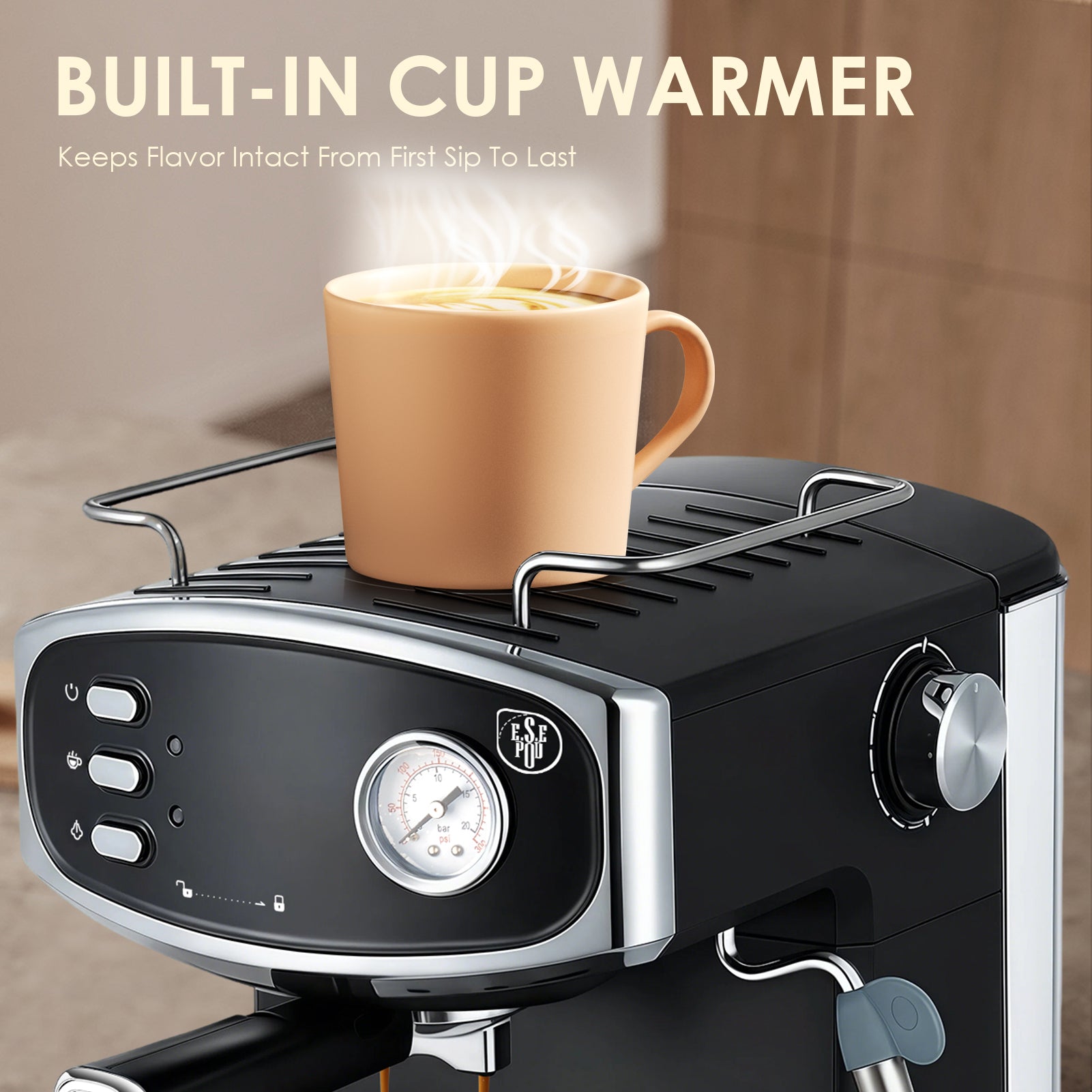 Plum Chef Espresso Machine with Automatic Milk Frother, 20 Bar Cappuccino Machines for Home, Coffee Maker with ESE Filters, 1.8L Water Tank, 1350W, Black - VANELC
