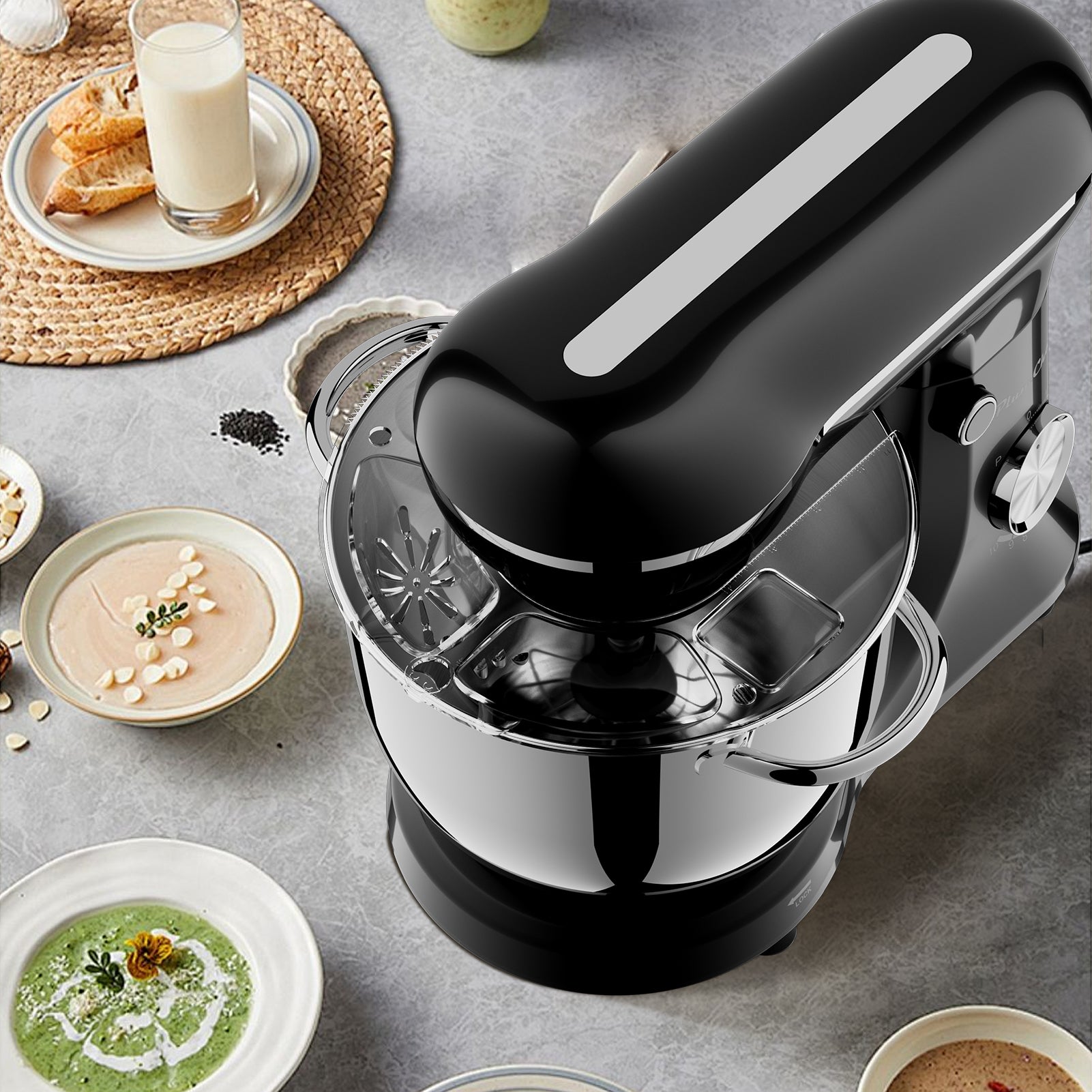 Plum Chef 5QT Stand Mixer, 300W 10-Speed Electric Kitchen Mixer with Dough Hook, Beater & Whisk for Baking, Kneading & Whipping, Black - VANELC