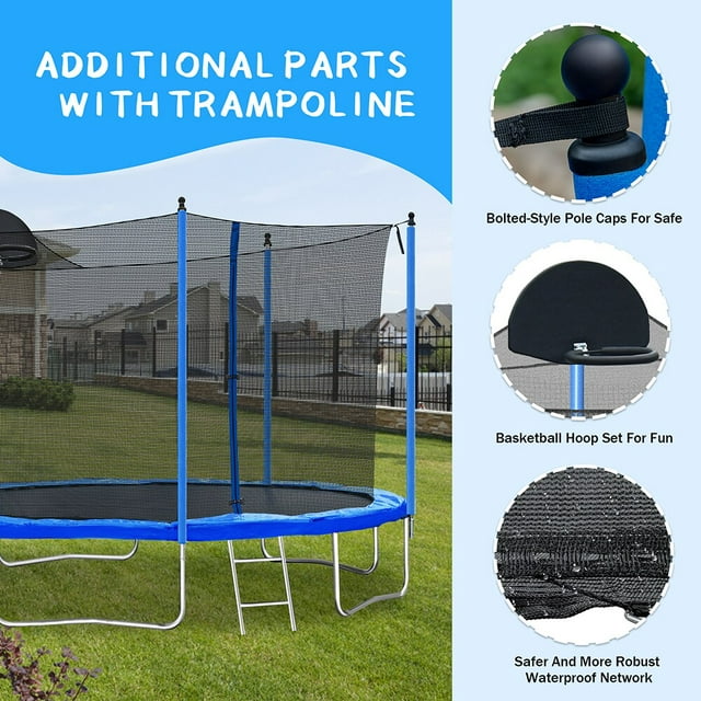 Highsound 12 FT Trampoline for Adults/Kids with Safety Enclosure Net - VANELC