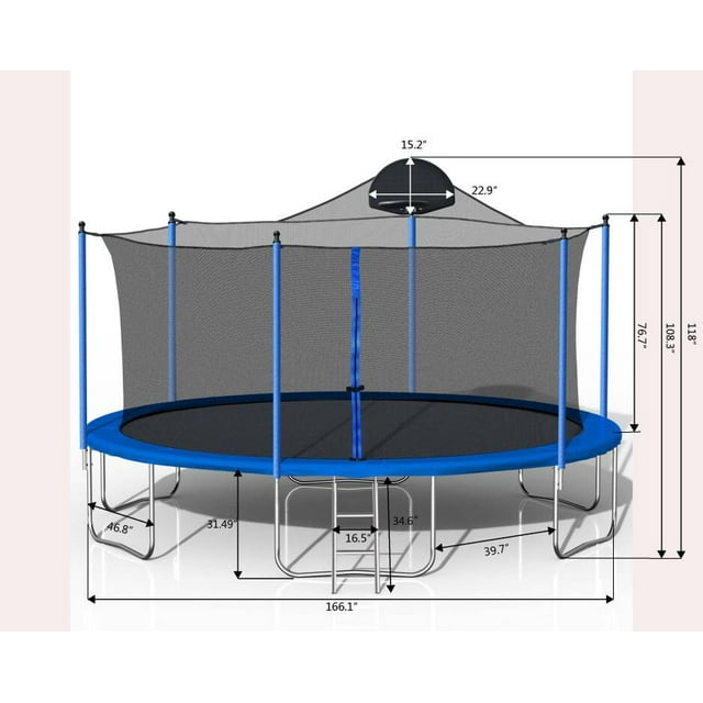 Highsound 14 FT Trampoline Set with Safety Enclosure Net - VANELC