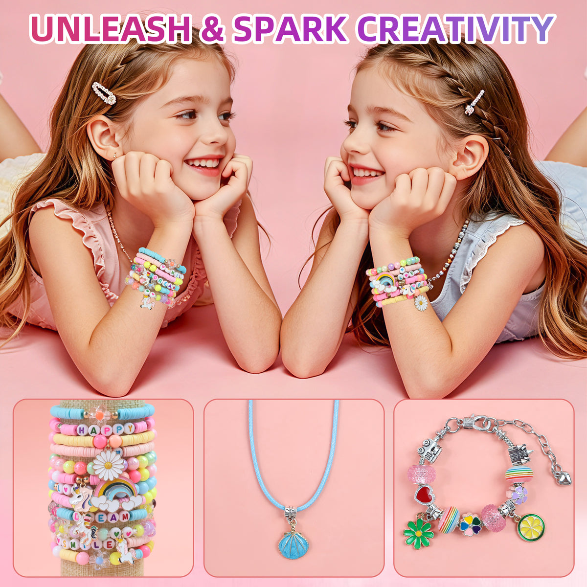 Bracelet Making Kit for Kids, 28-Compartment Unicorn Jewelry Activity Kit with Beads & Charms, Craft Gift for Birthday Gifts Ages 6-12