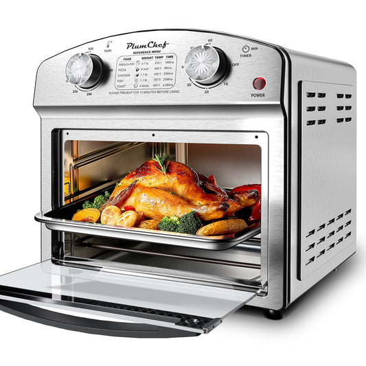 Plum Chef Air Fryer, 13QT Air Fryer Toaster Oven Combo, Large Convection Countertop Oven, Silver, 1500W - VANELC