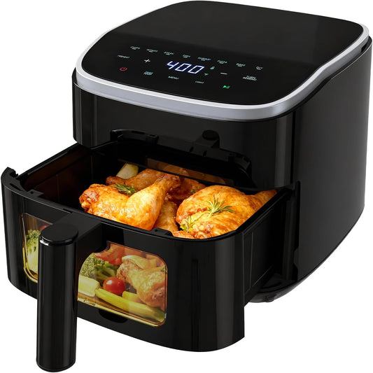 Plum Chef Air Fryer 4 Qt, 8-in-1 Digital Air Fryer with Visible Window, Nonstick Dishwasher-Safe Basket, 60-Min Timer, 1500W, Black – Perfect for Fries, Wings & Baking - VANELC