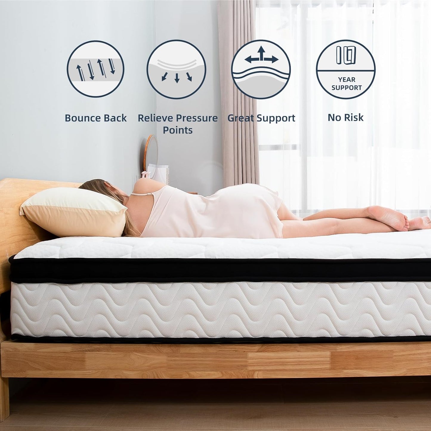 YIORTWO Full Mattress, 10 Inch Hybrid Mattress in a Box, Gel Memory Foam Mattress, Individually Wrapped Pocket Coils Innerspring Mattress, Support & Pressure Relief, Medium Firm Feel, 54"*75"