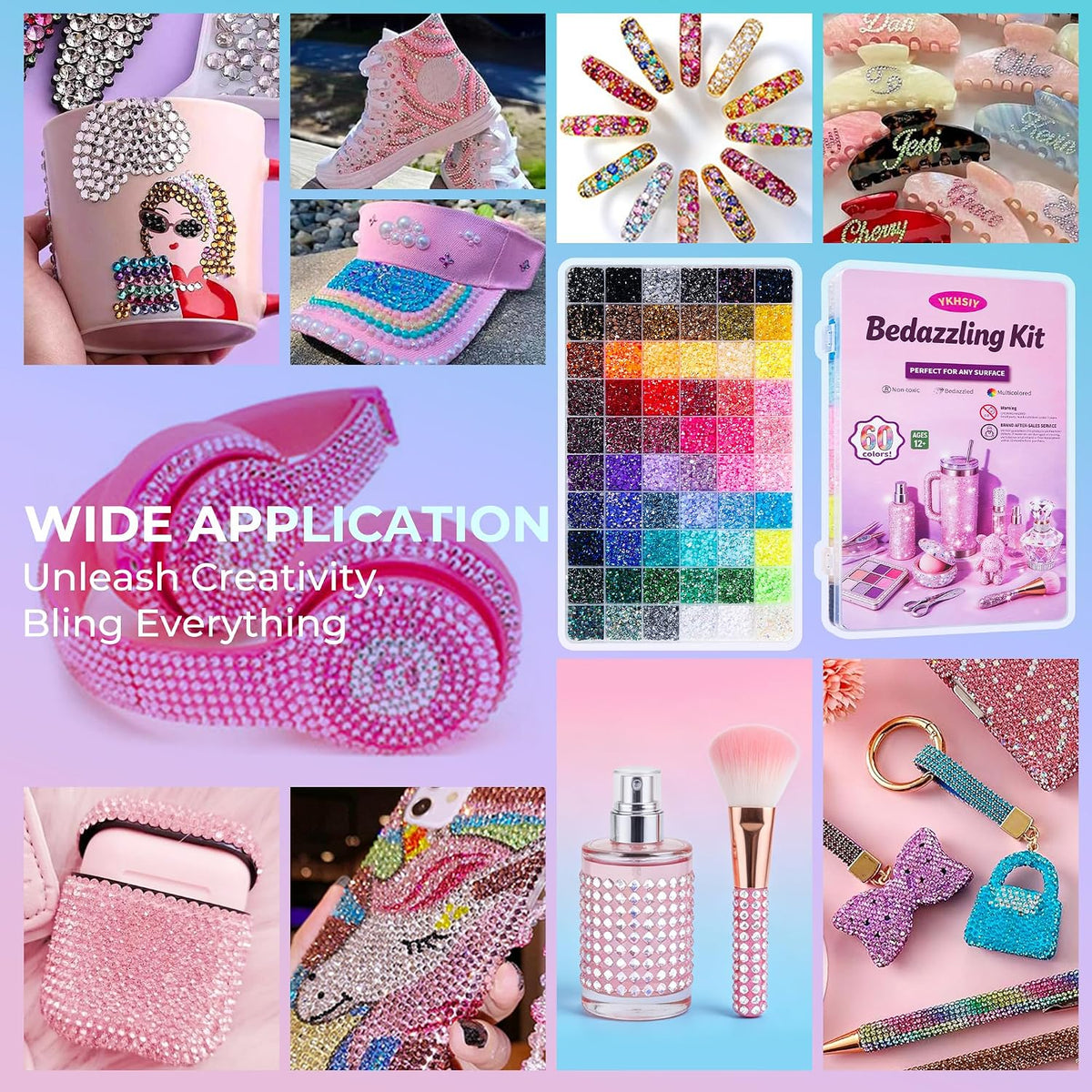 36000Pcs Bedazzling Kit, 60-Color Resin Rhinestones Bedazzler Kit for Nail Gems & Diamond Art