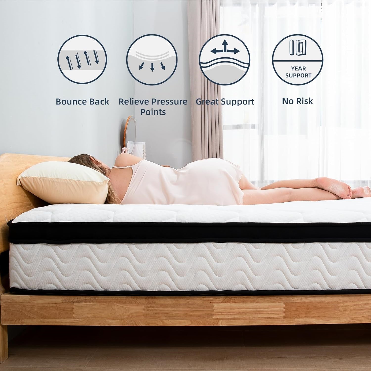 YIORTWO Queen Mattress, 10 Inch Memory Foam Mattress, Medium Firm, Cooling Gel & Graphite Infused, CertiPUR-US Certified, Fiberglass-Free, Bed-in-a-Box - VANELC