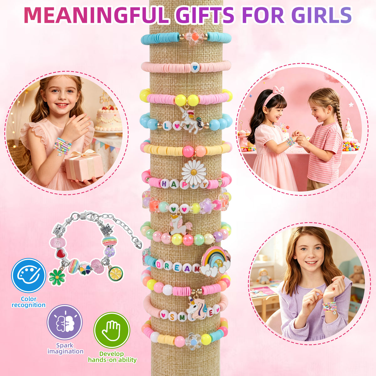 Bracelet Making Kit for Kids, 28-Compartment Unicorn Jewelry Activity Kit with Beads & Charms, Craft Gift for Birthday Gifts Ages 6-12