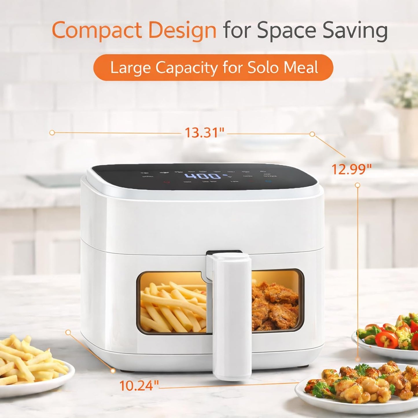 Plum Chef Air Fryer 4 Qt, 8-in-1 Digital Air Fryer with Visible Window, Nonstick Dishwasher-Safe Basket, 60-Min Timer, 1500W, White – Perfect for Fries, Wings & Baking - VANELC