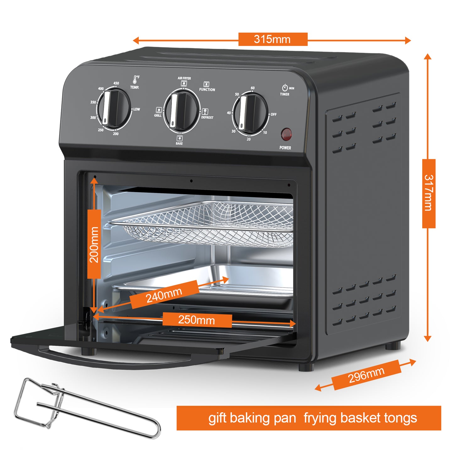 Plum Chef 13QT Air Fryer Toaster Oven Combo, 7-in-1 Countertop Convection Oven with 360° Hot Air Circulation for Healthy Oil-Free Cooking, Family Size, Includes Accessories & Adjustable Control - VANELC