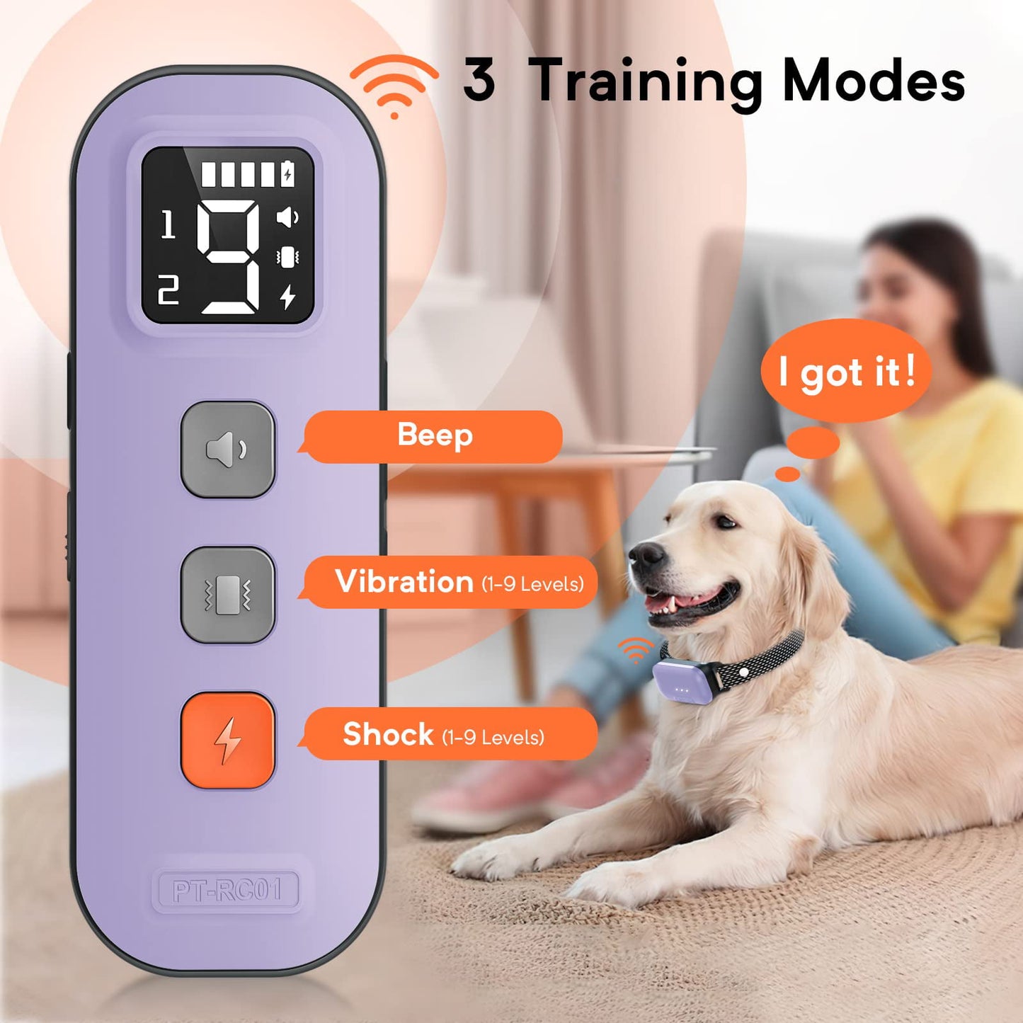 Dog Training Collar with Remote 2000ft, Electric Dog Shock Collar with 3 Safe Training Modes - VANELC