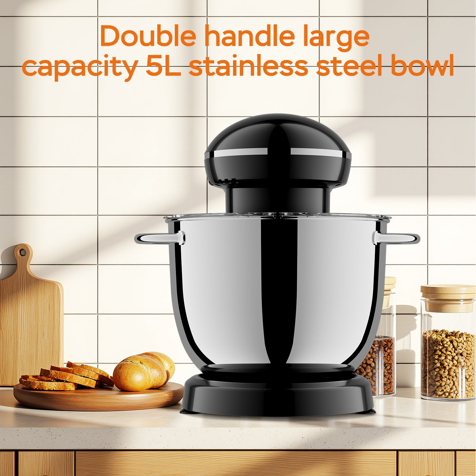 Plum Chef 5QT Stand Mixer, 300W 10-Speed Electric Kitchen Mixer with Dough Hook, Beater & Whisk for Baking, Kneading & Whipping, Black - VANELC