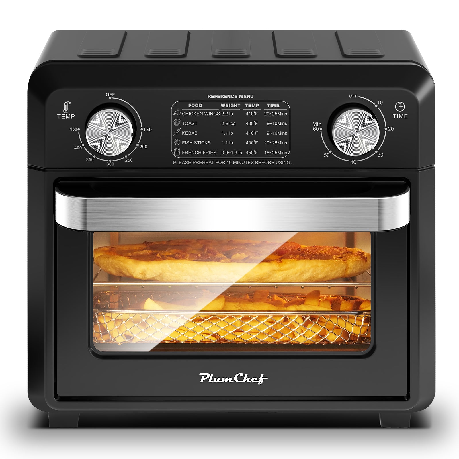 Plum Chef 11QT Air Fryer Toaster Oven, 6-in-1 Countertop Oven with 60-Min Timer, 1000W, 5 Preset Menus, Oil-Free Cooking, Includes Accessories – Ideal Holiday Gift - VANELC