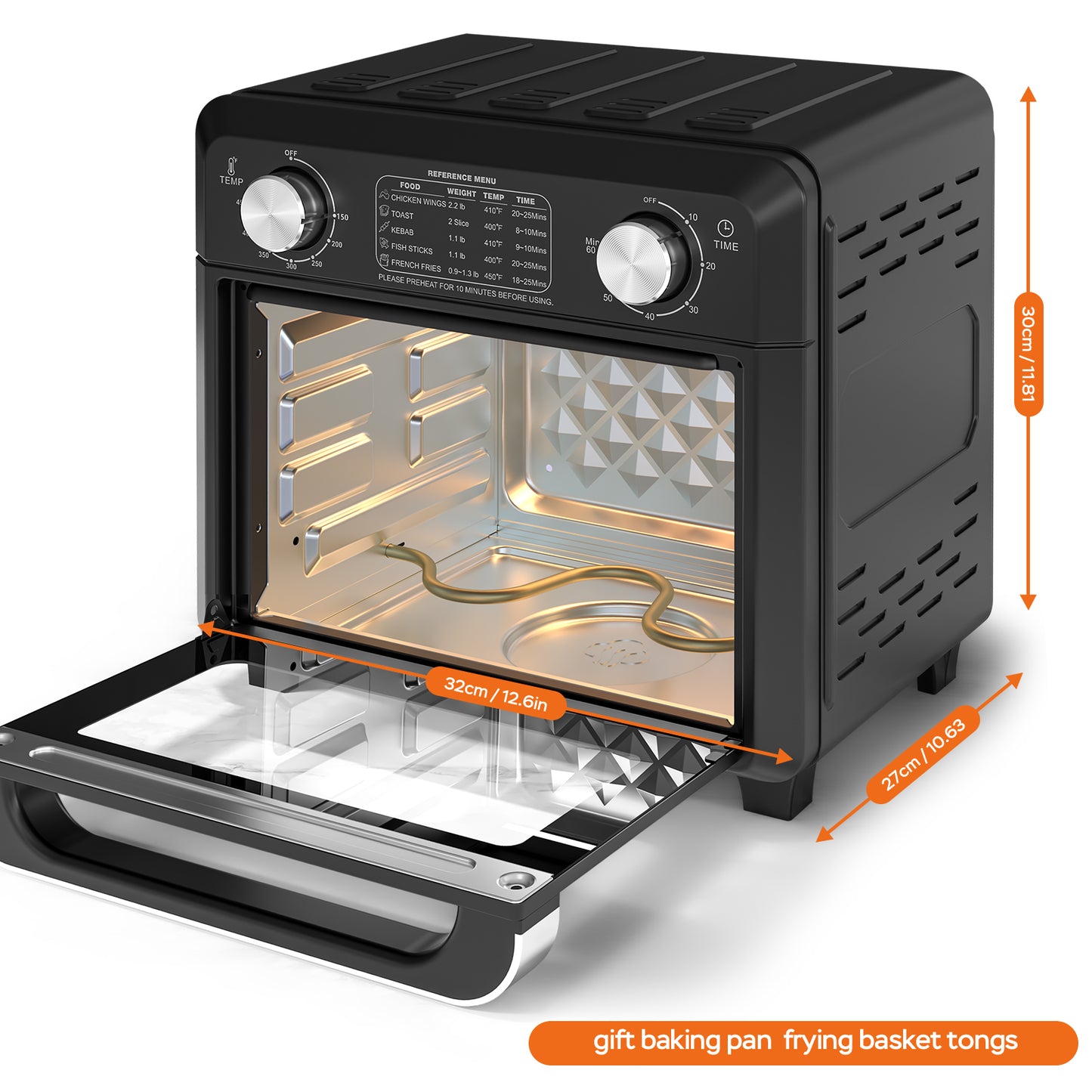 Plum Chef 11QT Air Fryer Toaster Oven, 6-in-1 Countertop Oven with 60-Min Timer, 1000W, 5 Preset Menus, Oil-Free Cooking, Includes Accessories – Ideal Holiday Gift - VANELC