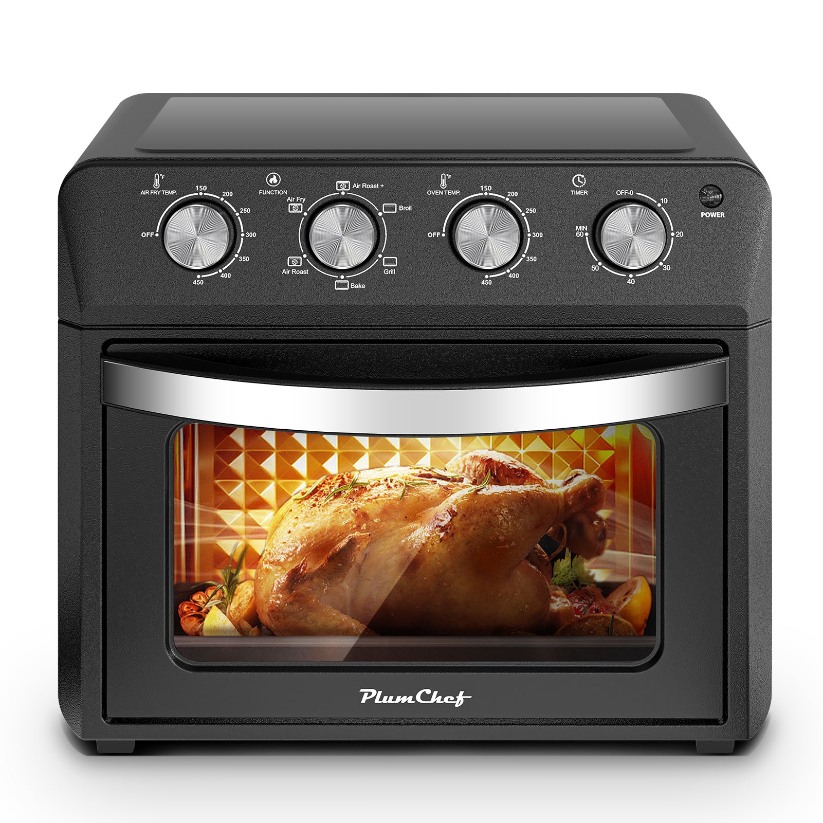 Plum Chef 27.5QT Air Fryer, 6-in-1 Extra Large Air Fryer Toaster Oven with 7 Presets for Roasting, Baking & Frying, Accessories Included, Stainless Steel Finish, Black - VANELC