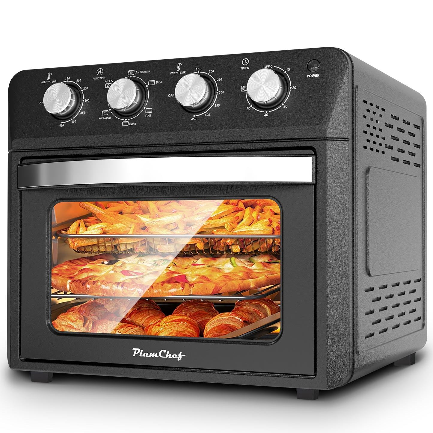 Plum Chef 27.5QT Air Fryer, 6-in-1 Extra Large Air Fryer Toaster Oven with 7 Presets for Roasting, Baking & Frying, Accessories Included, Stainless Steel Finish, Black - VANELC