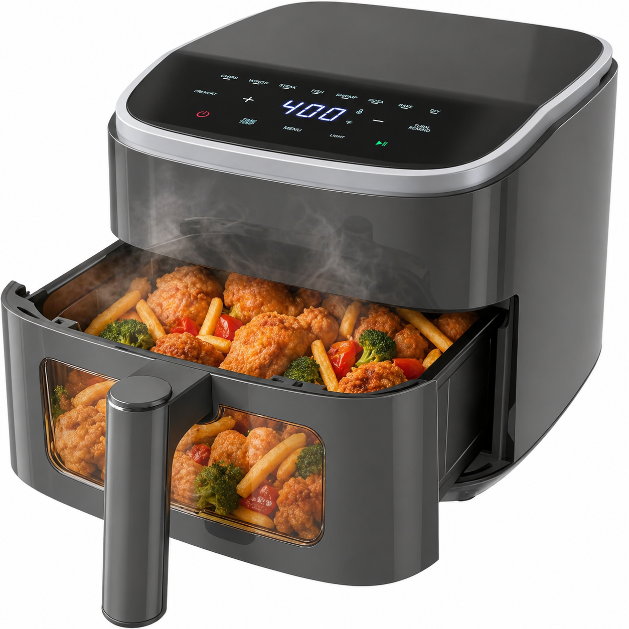 Plum Chef Air Fryer 4 Qt, 8-in-1 Digital Air Fryer with Visible Window, Nonstick Dishwasher-Safe Basket, 60-Min Timer, 1500W, Grey – Perfect for Fries, Wings & Baking - VANELC