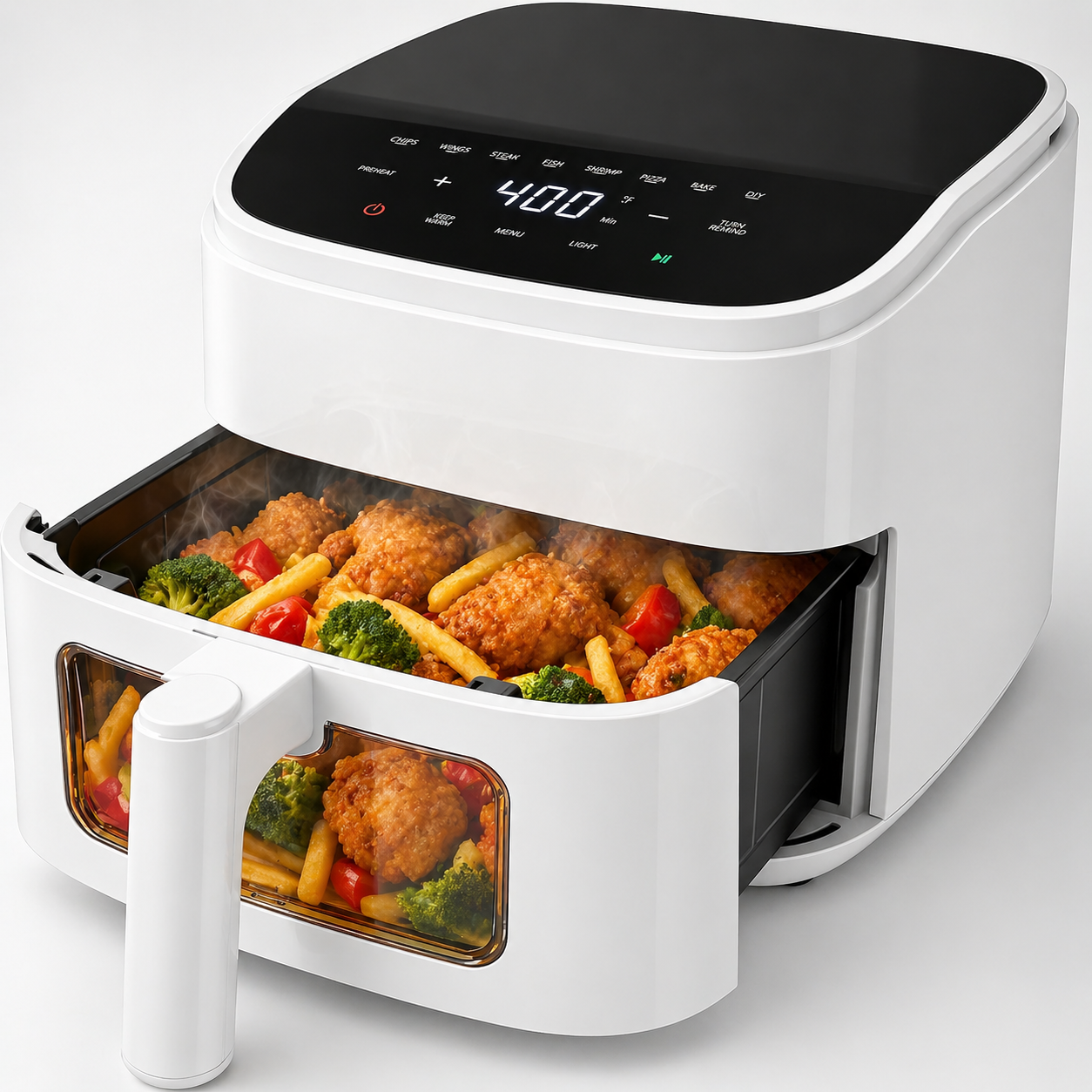 Plum Chef Air Fryer 4 Qt, 8-in-1 Digital Air Fryer with Visible Window, Nonstick Dishwasher-Safe Basket, 60-Min Timer, 1500W, White – Perfect for Fries, Wings & Baking - VANELC