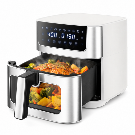 Plum Chef 6.34QT Air Fryer, 8-in-1 Air Fryers Oven with Visible Window, 400℉ Fast Heating, Nonstick Dishwasher-Safe Basket, Timer & Auto-Off, Stainless Steel - VANELC