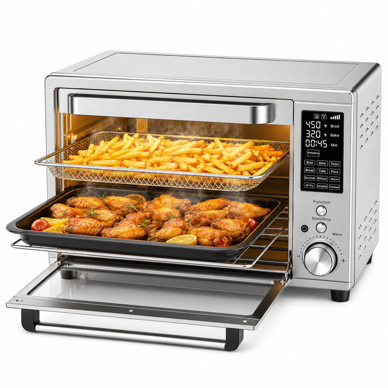 Plum Chef 30 Qt Air Fryer Toaster Oven Combo with Smart Probe, 12-in-1 Countertop Convection Oven, 450°F, Stainless Steel, Silver - VANELC