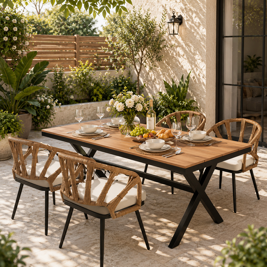 Highsound Outdoor Dining Set with Plastic Wood Table & 4 Chairs, Weather-Resistant Patio Furniture for Garden, Lawn, Dark Yellow - VANELC