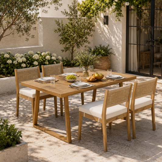 YIORTWO 5-Piece Acacia Wood Outdoor Dining Set with Thick Cushions, 47" Table & 4 Chairs for Patio, Garden, Balcony, Beige - VANELC