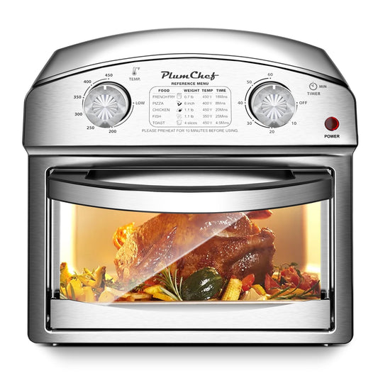 Plum Chef Air Fryer, 13QT Air Fryer Toaster Oven Combo, Large Convection Countertop Oven, Silver, 1500W - VANELC