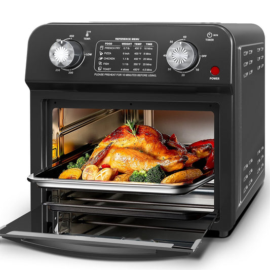 Plum Chef Air Fryer Oven 13 Quart, Oil-less Air Fryer Toaster Oven with Digital Recipe, 1500W, Black - VANELC