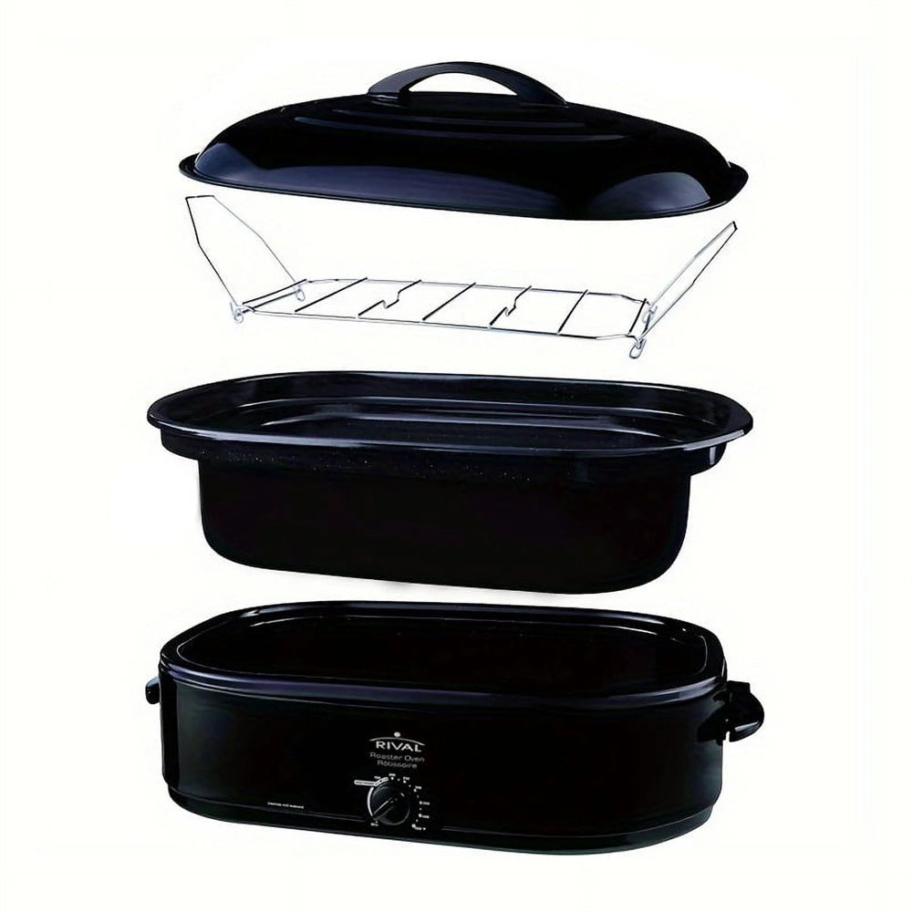 16 Quart Electric Roaster Oven with High-Dome Lid, Electric Turkey Roaster with Defrost/Warm Function, Removable Pan & Rack, Stainless Steel, Black - VANELC