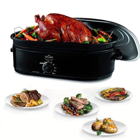 16 Quart Electric Roaster Oven with High-Dome Lid, Electric Turkey Roaster with Defrost/Warm Function, Removable Pan & Rack, Stainless Steel, Black - VANELC