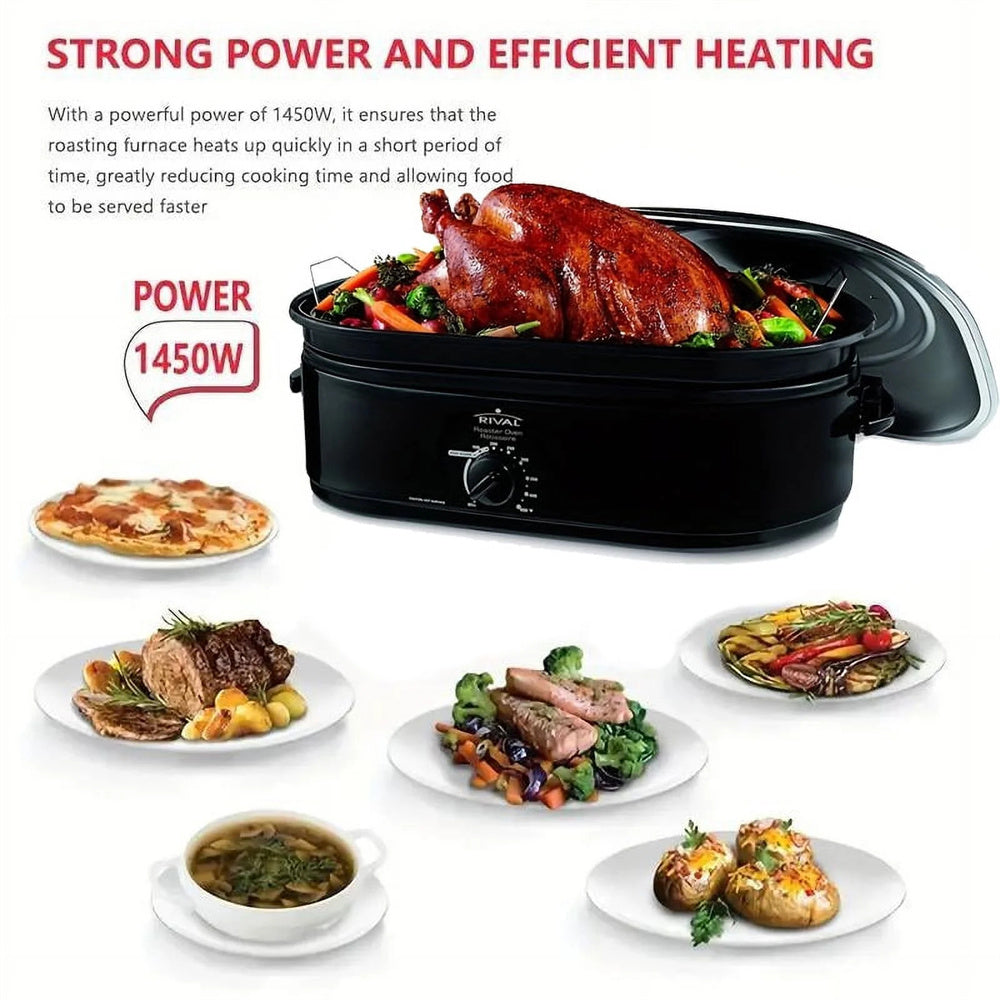 16 Quart Electric Roaster Oven with High-Dome Lid, Electric Turkey Roaster with Defrost/Warm Function, Removable Pan & Rack, Stainless Steel, Black - VANELC