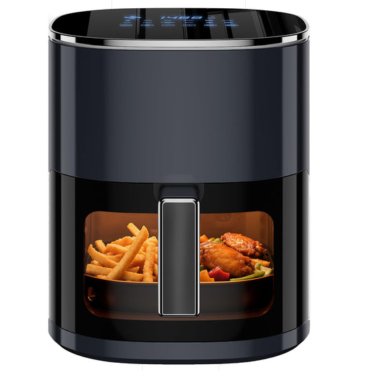 Plum Chef 6.3-Quart Air Fryer with Viewing Window, 12-in-1 Digital Touchscreen Cooker, Square Non-Stick Basket, 400°F, Black - VANELC