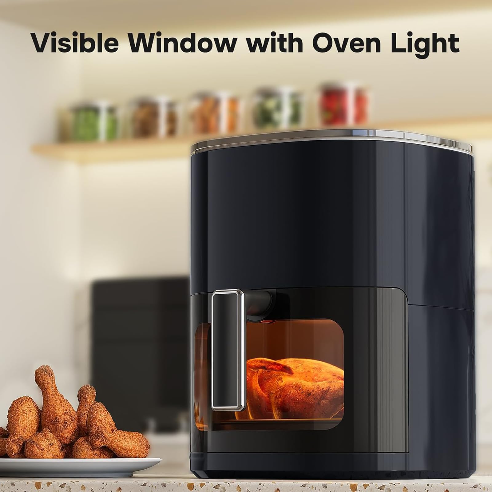 Plum Chef 6.3-Quart Air Fryer with Viewing Window, 12-in-1 Digital Touchscreen Cooker, Square Non-Stick Basket, 400°F, Black - VANELC
