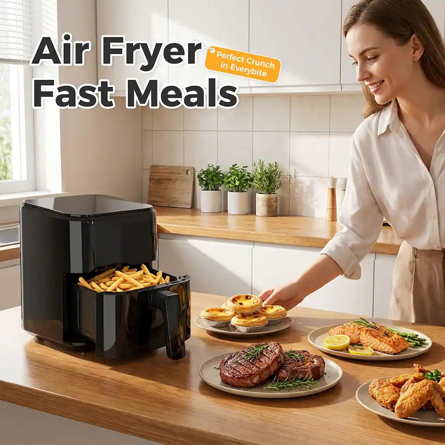 Plum Chef 3QT Compact Air Fryer - 800W Digital Touch Panel, Small Countertop Airfryer for 1–2, Black - VANELC