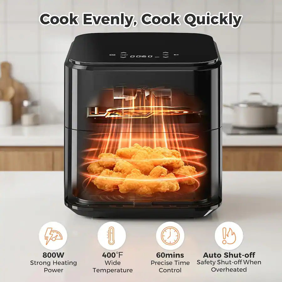 Plum Chef 3QT Compact Air Fryer - 800W Digital Touch Panel, Small Countertop Airfryer for 1–2, Black - VANELC
