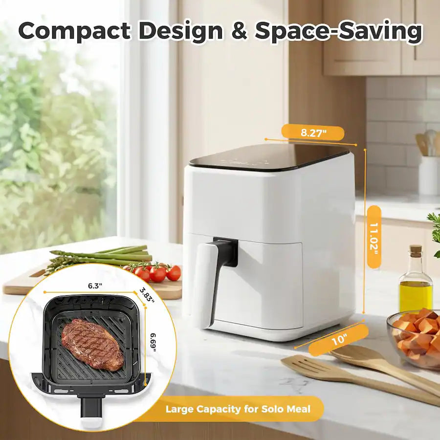 Plum Chef 3QT Compact Air Fryer - 800W Digital Touch Panel, Small Countertop Airfryer for 1–2, White - VANELC
