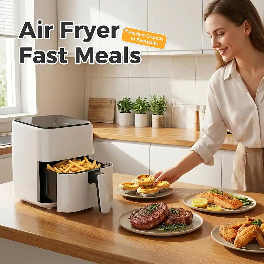 Plum Chef 3QT Compact Air Fryer - 800W Digital Touch Panel, Small Countertop Airfryer for 1–2, White - VANELC