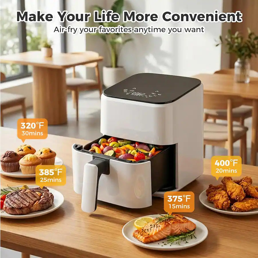 Plum Chef 3QT Compact Air Fryer - 800W Digital Touch Panel, Small Countertop Airfryer for 1–2, White - VANELC