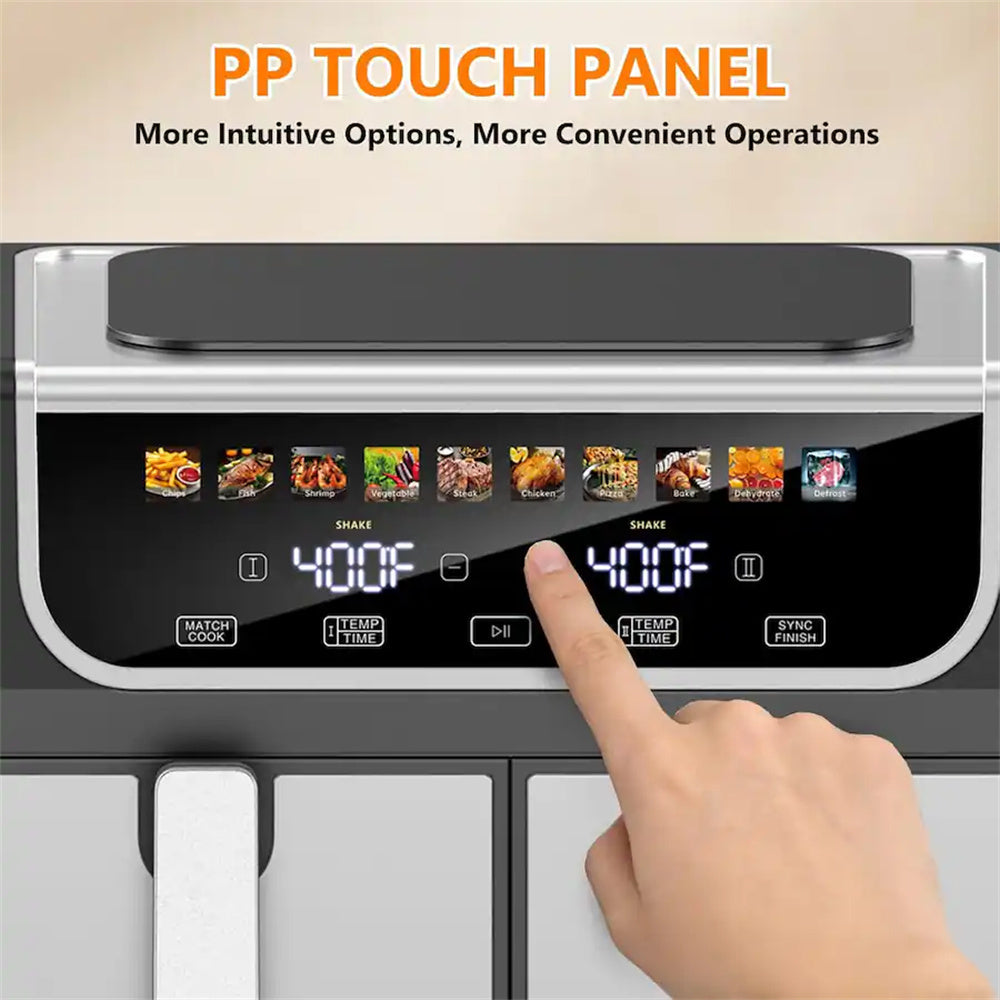 Plum Chef 9QT Dual Basket Air Fryer Oven, 2 Independent Nonstick Baskets with Sync Finish, Digital Touch Screen, 450°F, Shake Reminder, Auto Shutoff, Black - VANELC
