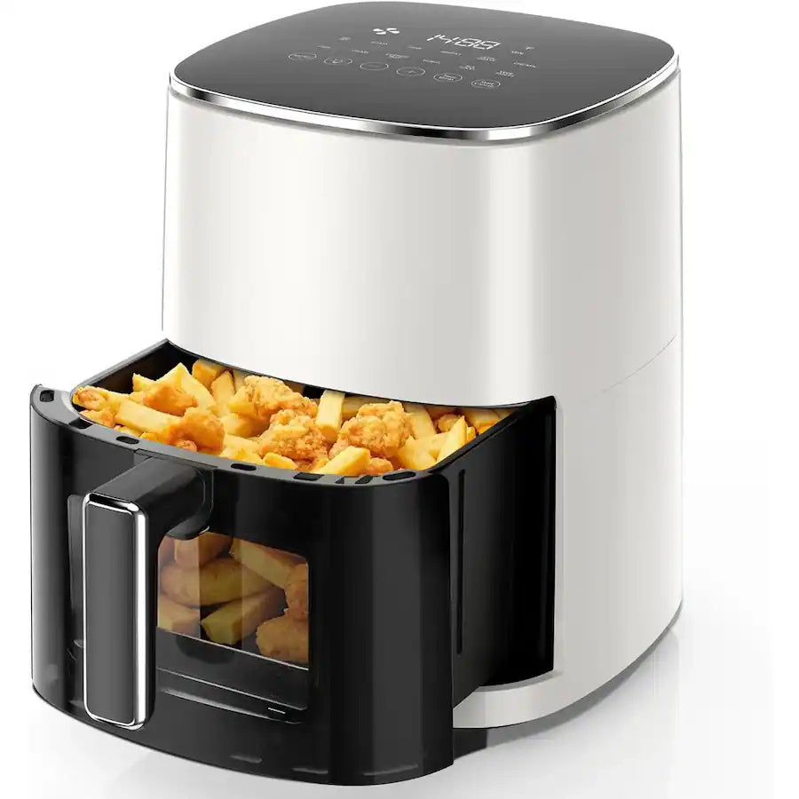Plum Chef 6.3-Quart Air Fryer with Viewing Window, 12-in-1 Digital Touchscreen Cooker, Square Non-Stick Basket, 400°F, Beige - VANELC