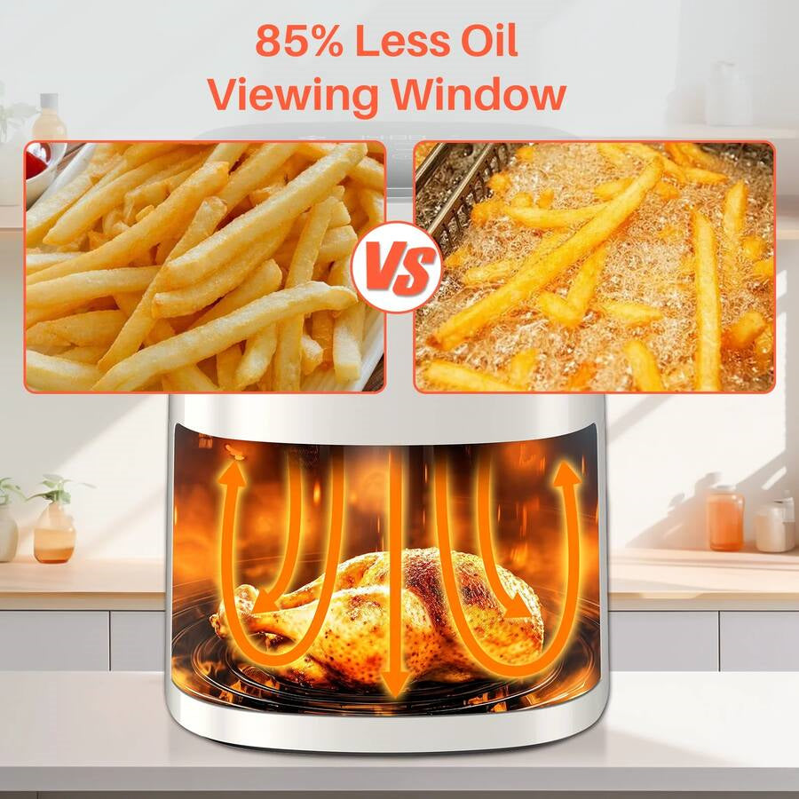 Plum Chef 6.3-Quart Air Fryer with Viewing Window, 12-in-1 Digital Touchscreen Cooker, Square Non-Stick Basket, 400°F, Beige - VANELC