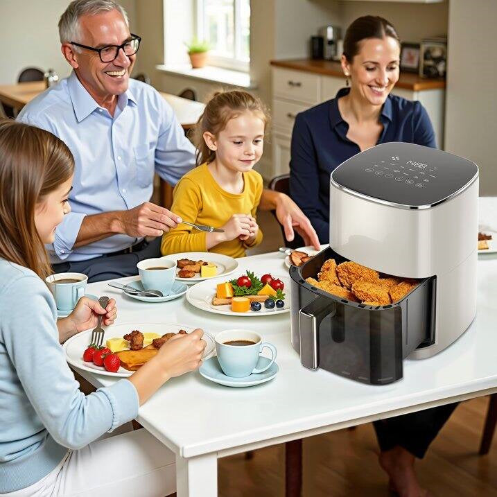 Plum Chef 6.3-Quart Air Fryer with Viewing Window, 12-in-1 Digital Touchscreen Cooker, Square Non-Stick Basket, 400°F, Beige - VANELC