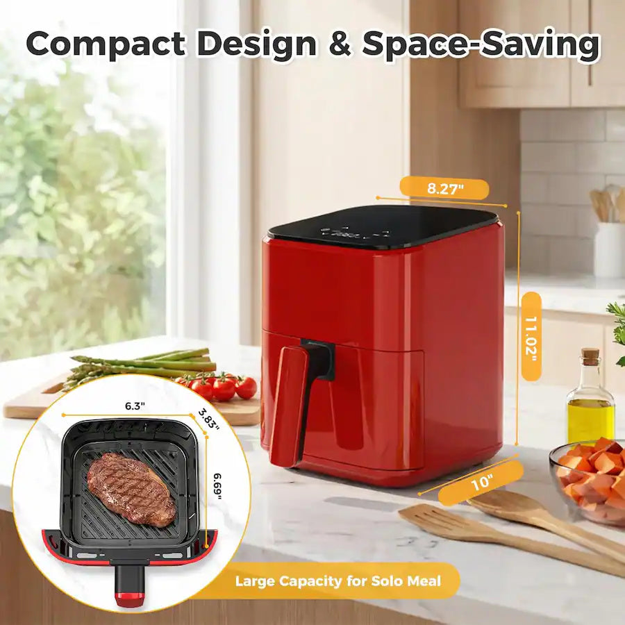 Plum Chef 3QT Compact Air Fryer - 800W Digital Touch Panel, Small Countertop Airfryer for 1–2, Red - VANELC