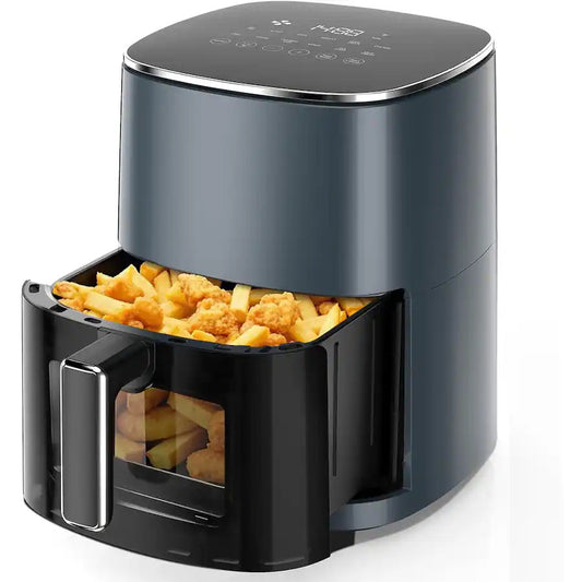 Plum Chef 6.3-Quart Air Fryer with Viewing Window, 12-in-1 Digital Touchscreen Cooker, Square Non-Stick Basket, 400°F, Gray - VANELC