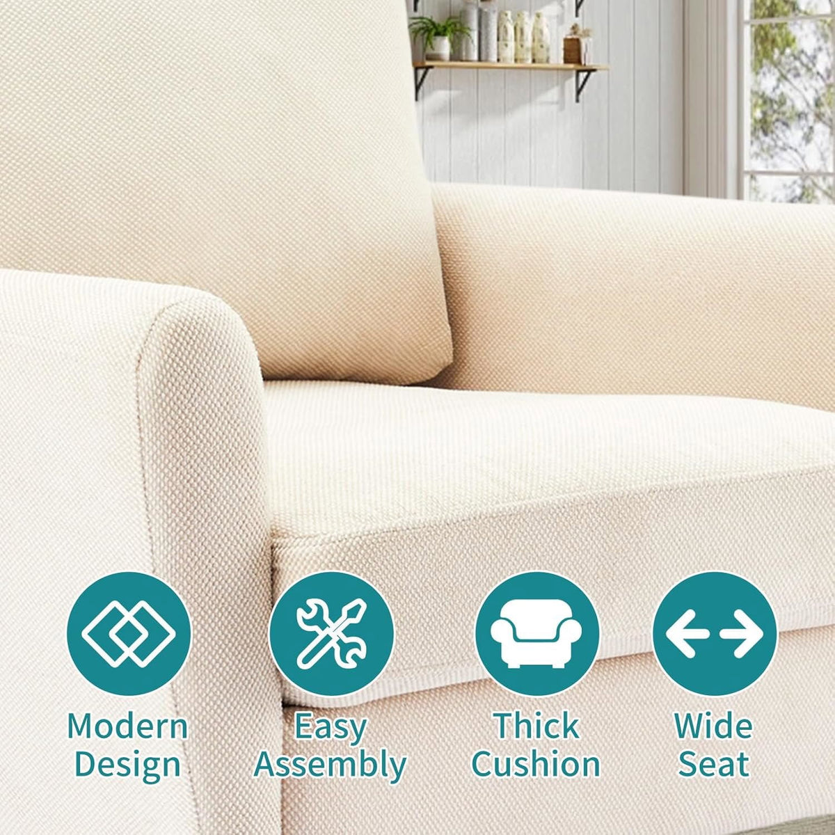 YIORTWO Accent Chair, Modern Upholstered Comfy Sofa Chairs, Single Leisure Sofa with Cushioned Seat, Ergonomic Design, High-Density Foam, Wooden Legs, Sturdy Metal Frame, 380 lbs Capacity, Beige