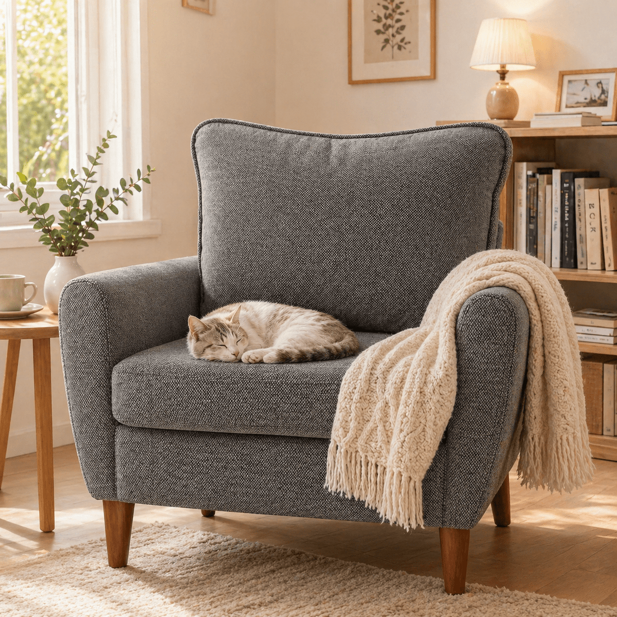 YIORTWO Accent Chair, Modern Upholstered Comfy Sofa Chairs, Single Leisure Sofa with Cushioned Seat, Ergonomic Design, High-Density Foam, Wooden Legs, Sturdy Metal Frame, 380 lbs Capacity, Gray