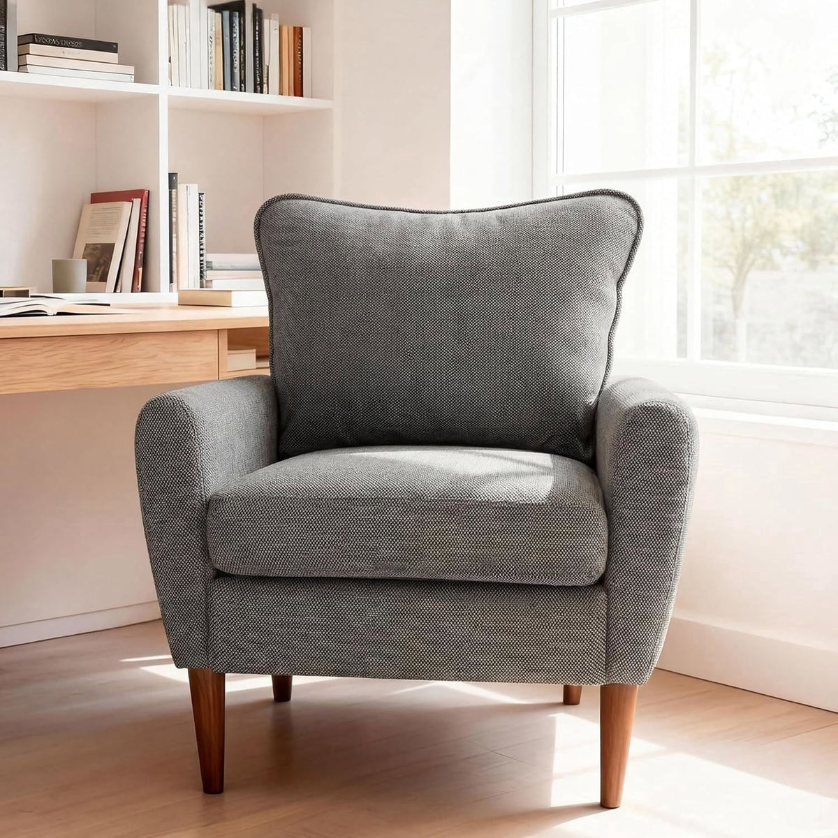 YIORTWO Accent Chair, Modern Upholstered Comfy Sofa Chairs, Single Leisure Sofa with Cushioned Seat, Ergonomic Design, High-Density Foam, Wooden Legs, Sturdy Metal Frame, 380 lbs Capacity, Gray