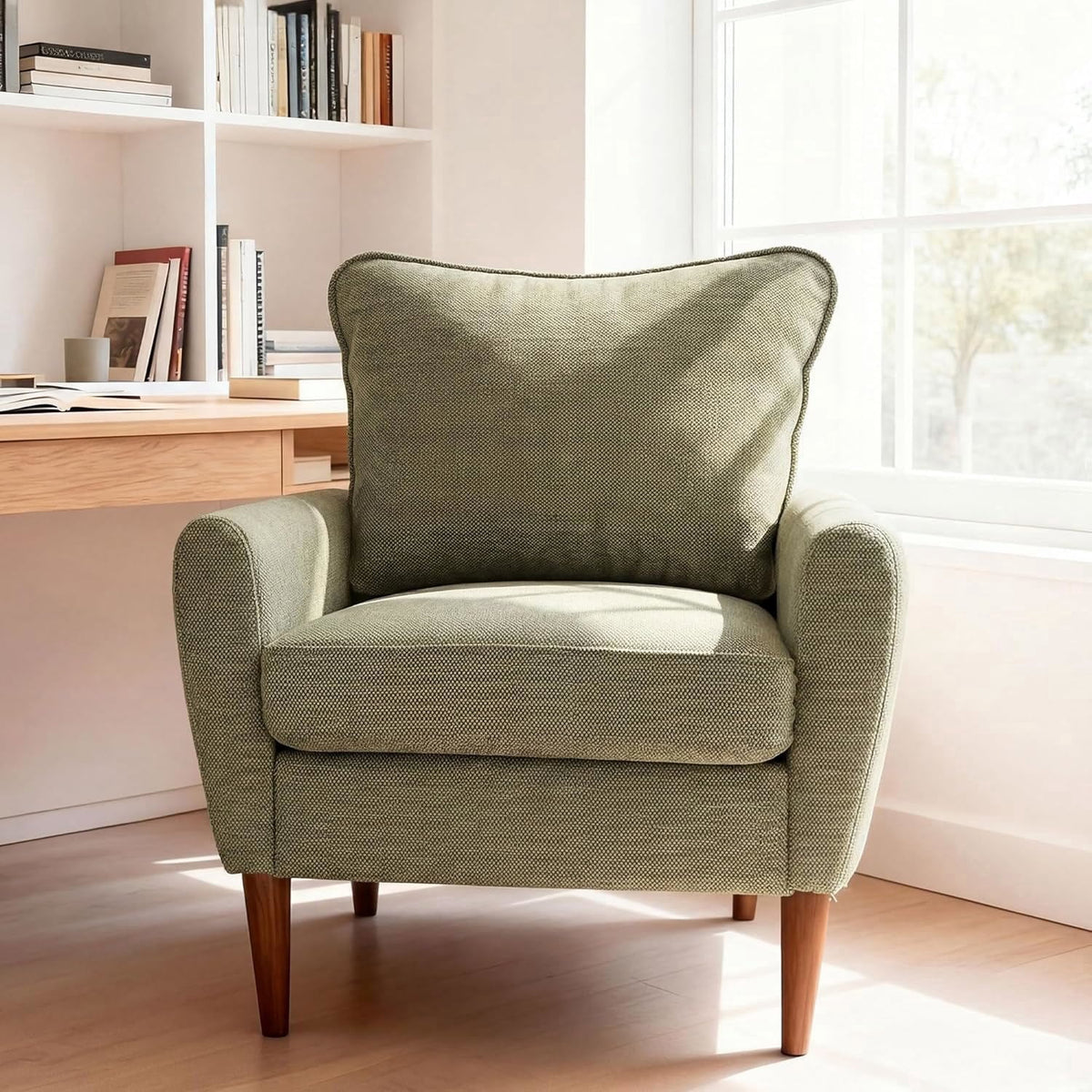 YIORTWO Accent Chair, Modern Upholstered Comfy Sofa Chairs, Single Leisure Sofa with Cushioned Seat, Ergonomic Design, High-Density Foam, Wooden Legs, Sturdy Metal Frame, 380 lbs Capacity, Green