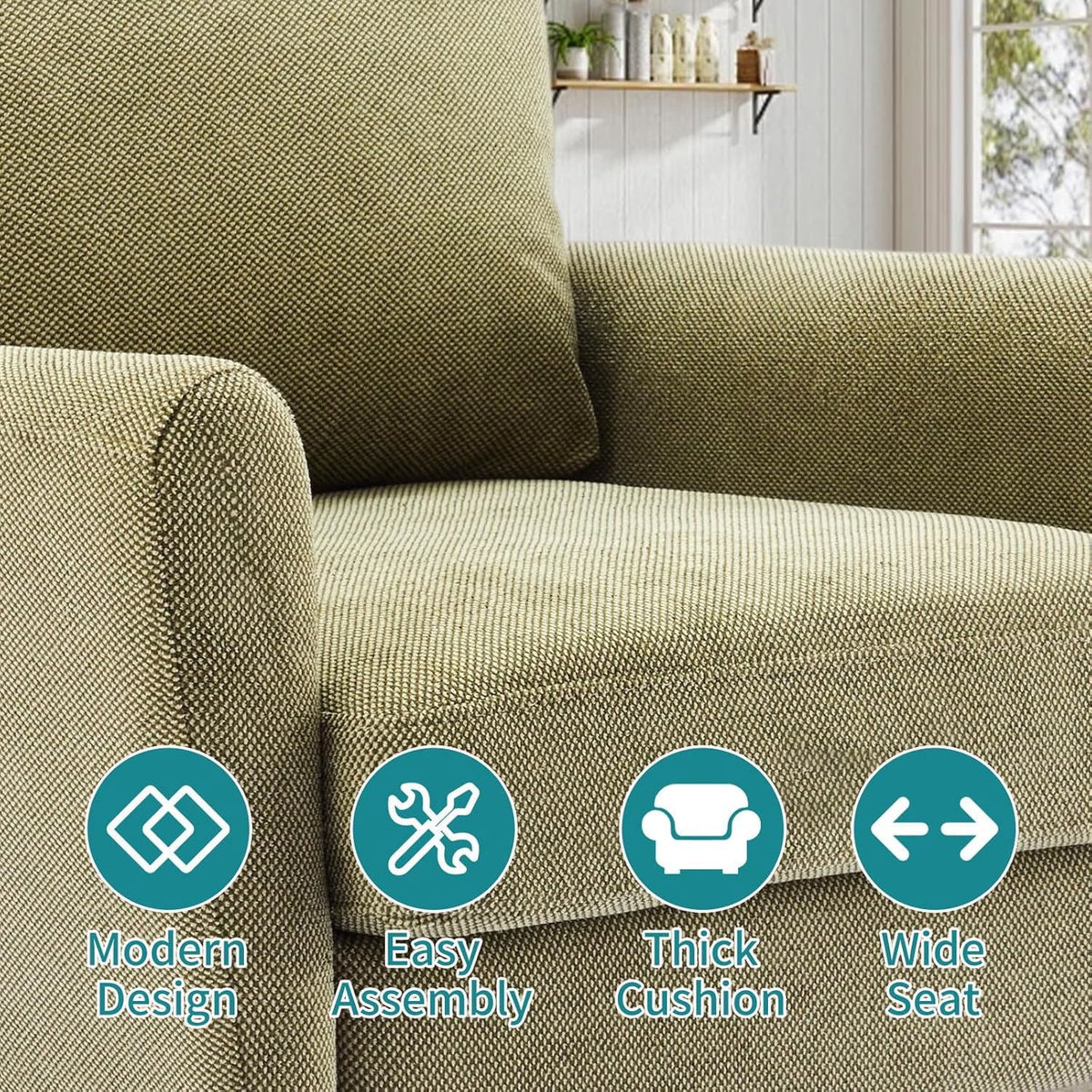 YIORTWO Accent Chair, Modern Upholstered Comfy Sofa Chairs, Single Leisure Sofa with Cushioned Seat, Ergonomic Design, High-Density Foam, Wooden Legs, Sturdy Metal Frame, 380 lbs Capacity, Green