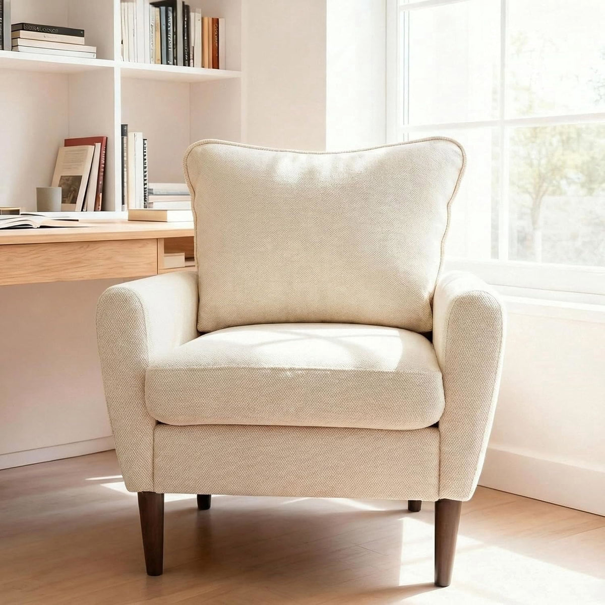 YIORTWO Accent Chair, Modern Upholstered Comfy Sofa Chairs, Single Leisure Sofa with Cushioned Seat, Ergonomic Design, High-Density Foam, Wooden Legs, Sturdy Metal Frame, 380 lbs Capacity, Beige